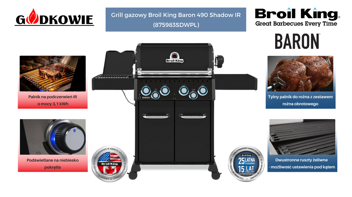 Godkowie - Grill gazowy Broil King Baron 490 IR Shadow